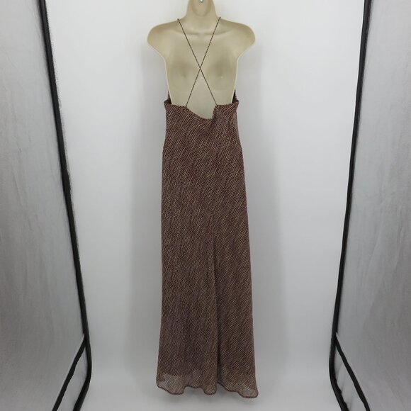 J Crew Women 14 All Silk Brown Beige Multicolor Geometric Stripe Maxi Dress Y2K - Picture 5 of 11